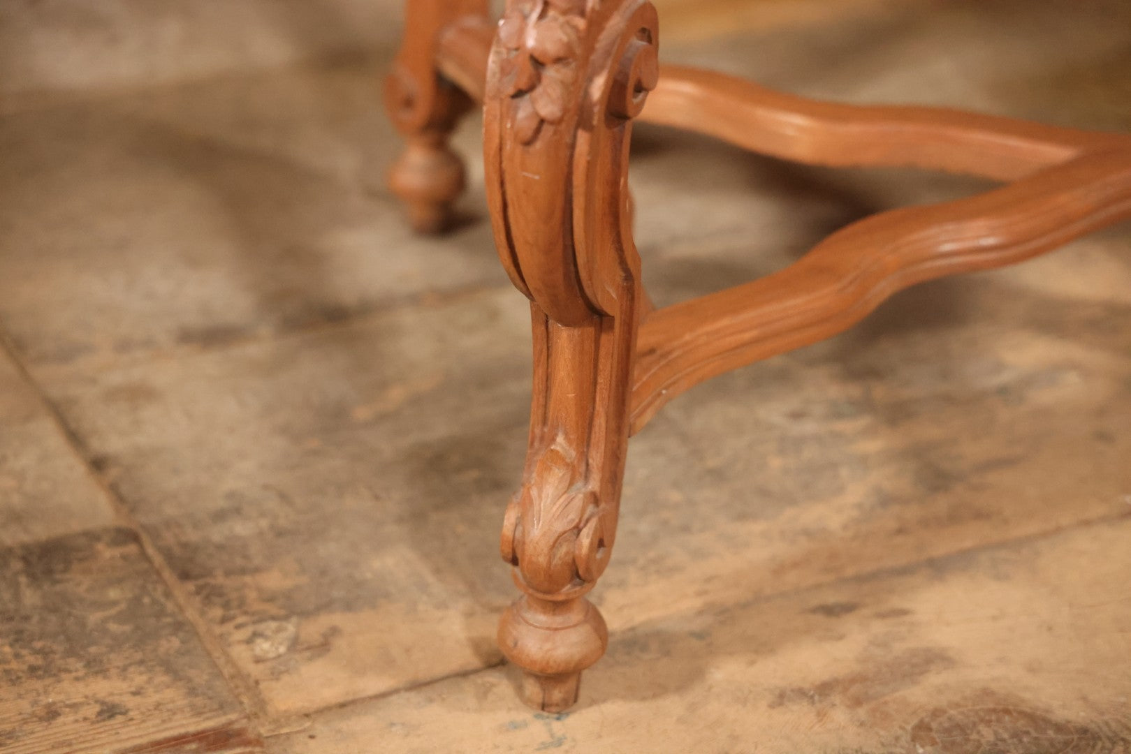 Antique Victorian Three-Sided Carved Wood Figural Side Table With Carvings Of Women Holding Flowers On Corners, 22-1/2" Height