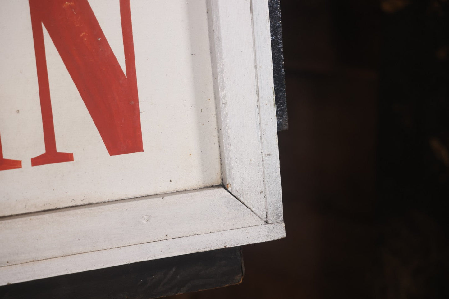 Vintage Hand Painted Sign For "The Bolton Pines Drive-In" Movie Theater, On Tin With Wood Frame, Cast Iron Hangers, Unknown Origin, Likely From New England, 52-1/2" x 27-3/4"