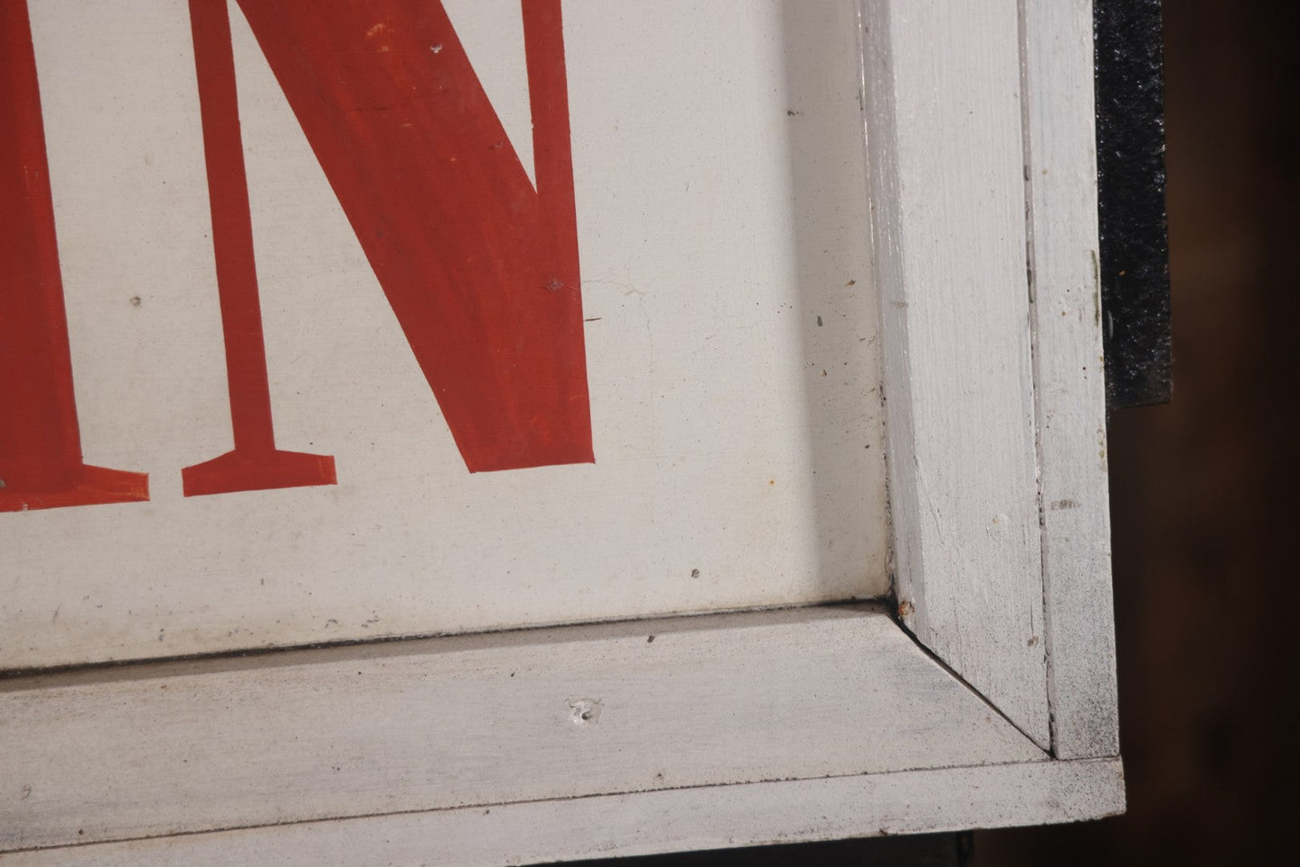 Vintage Hand Painted Sign For "The Bolton Pines Drive-In" Movie Theater, On Tin With Wood Frame, Cast Iron Hangers, Unknown Origin, Likely From New England, 52-1/2" x 27-3/4"