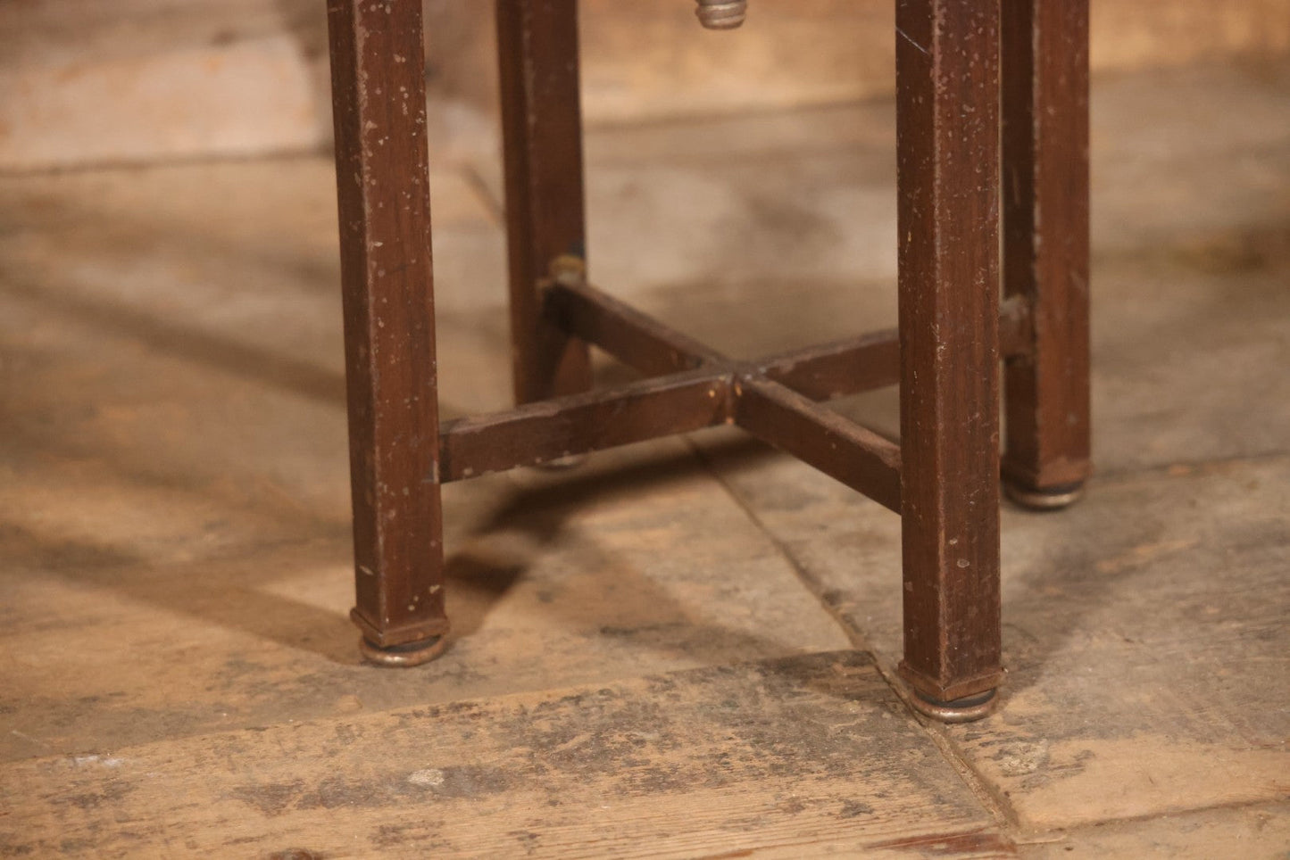 Vintage Adjustable Industrial Stool With Octagon Seat, Metal Base, Original Covering, Manufactured By Sargent, No. 8478PH, Made In U.S.A., 20" To 25" Height