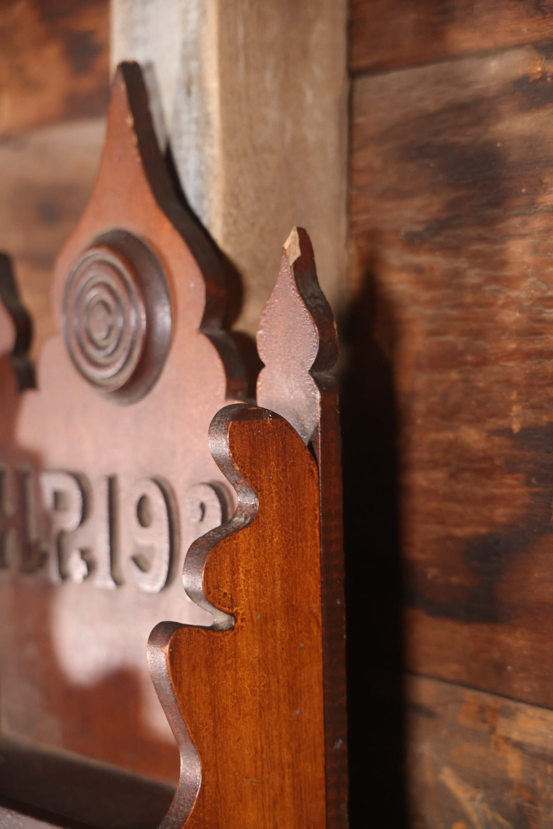 Antique Folk Art Genleman's Parlor Smoking Shelf, Hand Cut And Carved Wood Details, Initialed And Dated "H.P. 1922" At Top, Pipe, Smoking Tools, And Club Card Suite Carvings, Hinged Compartments, Mirror