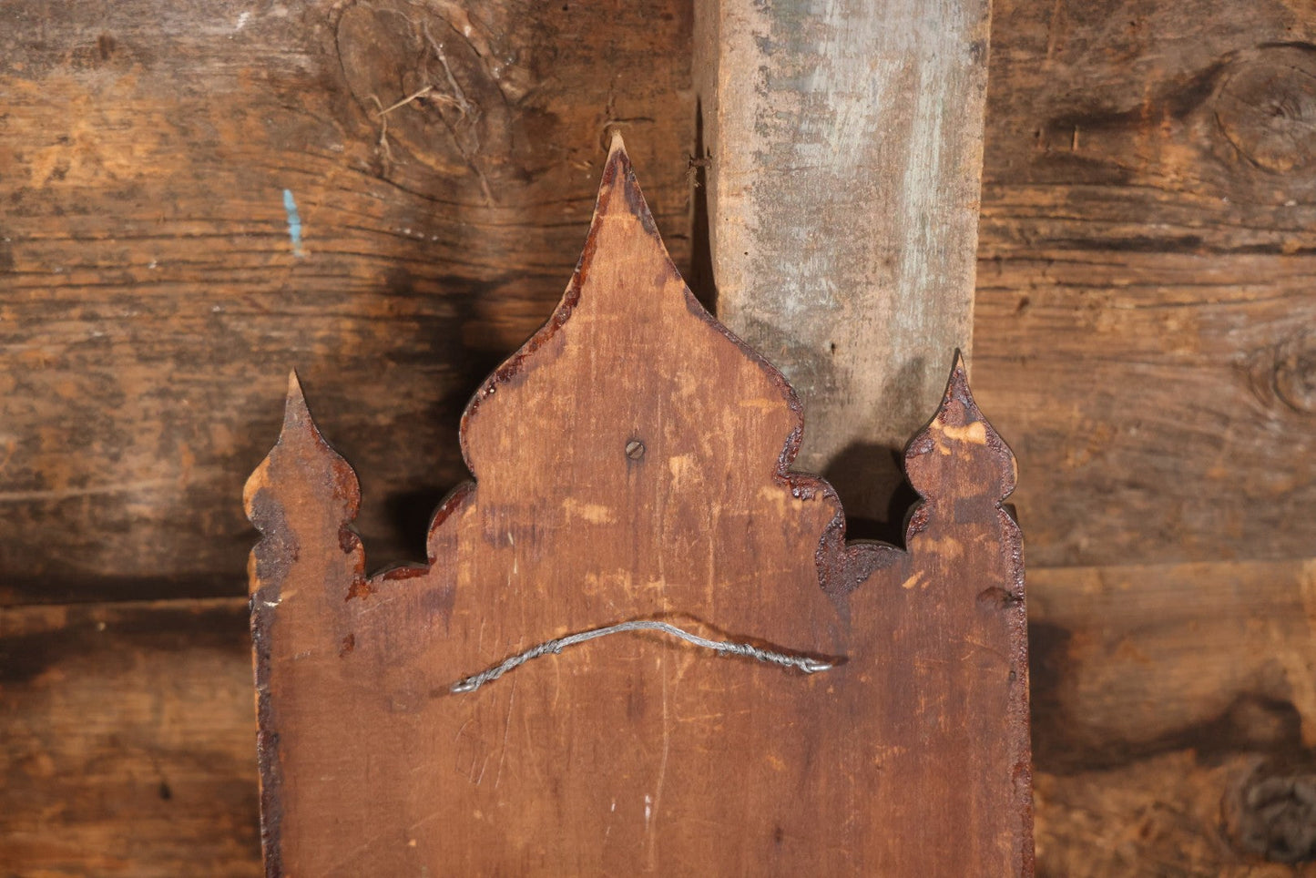 Antique Folk Art Genleman's Parlor Smoking Shelf, Hand Cut And Carved Wood Details, Initialed And Dated "H.P. 1922" At Top, Pipe, Smoking Tools, And Club Card Suite Carvings, Hinged Compartments, Mirror