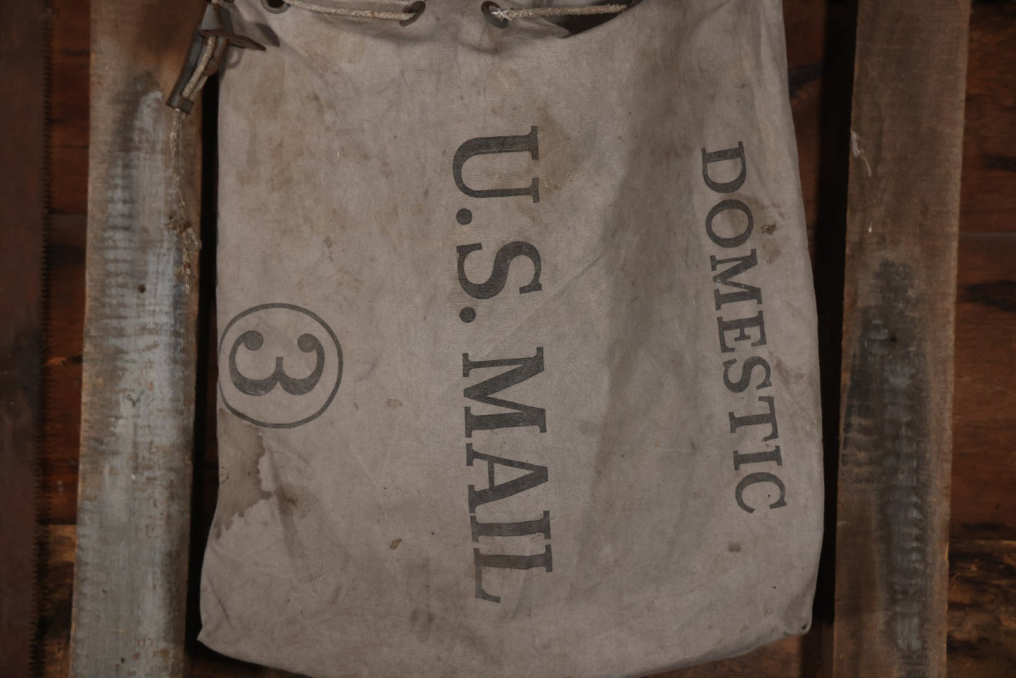 Vintage Mid-20th Century Heavy Canvas United States Domestic U.S. Mail Postal Service Sack Bag With Drawstring Closure
