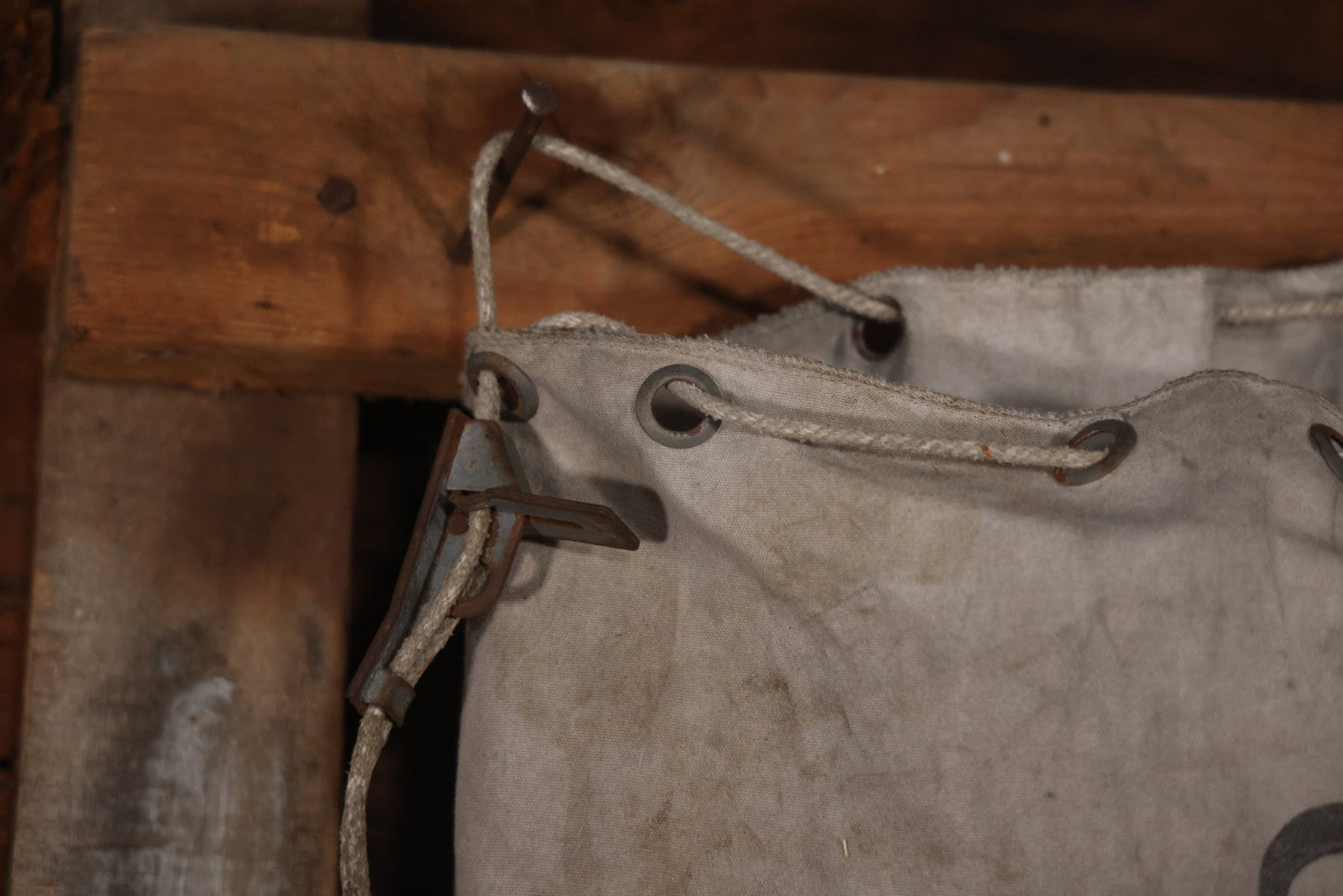 Vintage Mid-20th Century Heavy Canvas United States Domestic U.S. Mail Postal Service Sack Bag With Drawstring Closure