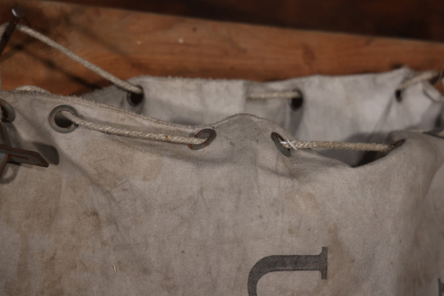 Vintage Mid-20th Century Heavy Canvas United States Domestic U.S. Mail Postal Service Sack Bag With Drawstring Closure