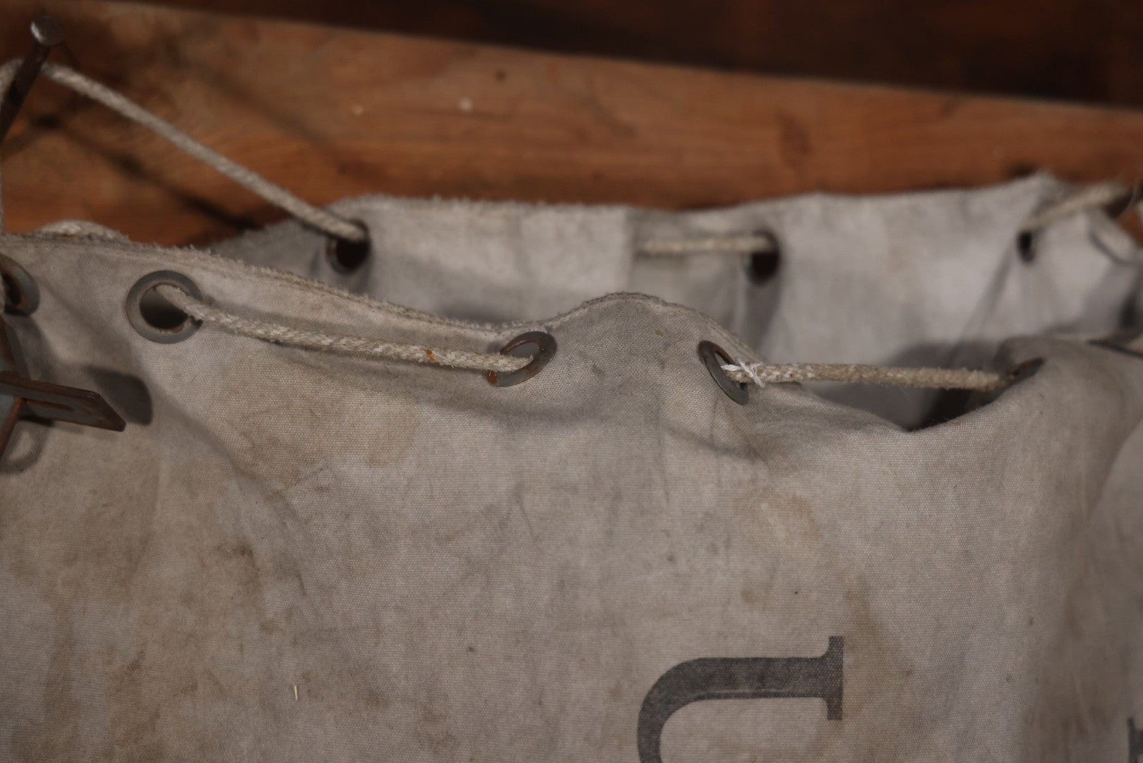 Vintage Mid-20th Century Heavy Canvas United States Domestic U.S. Mail Postal Service Sack Bag With Drawstring Closure