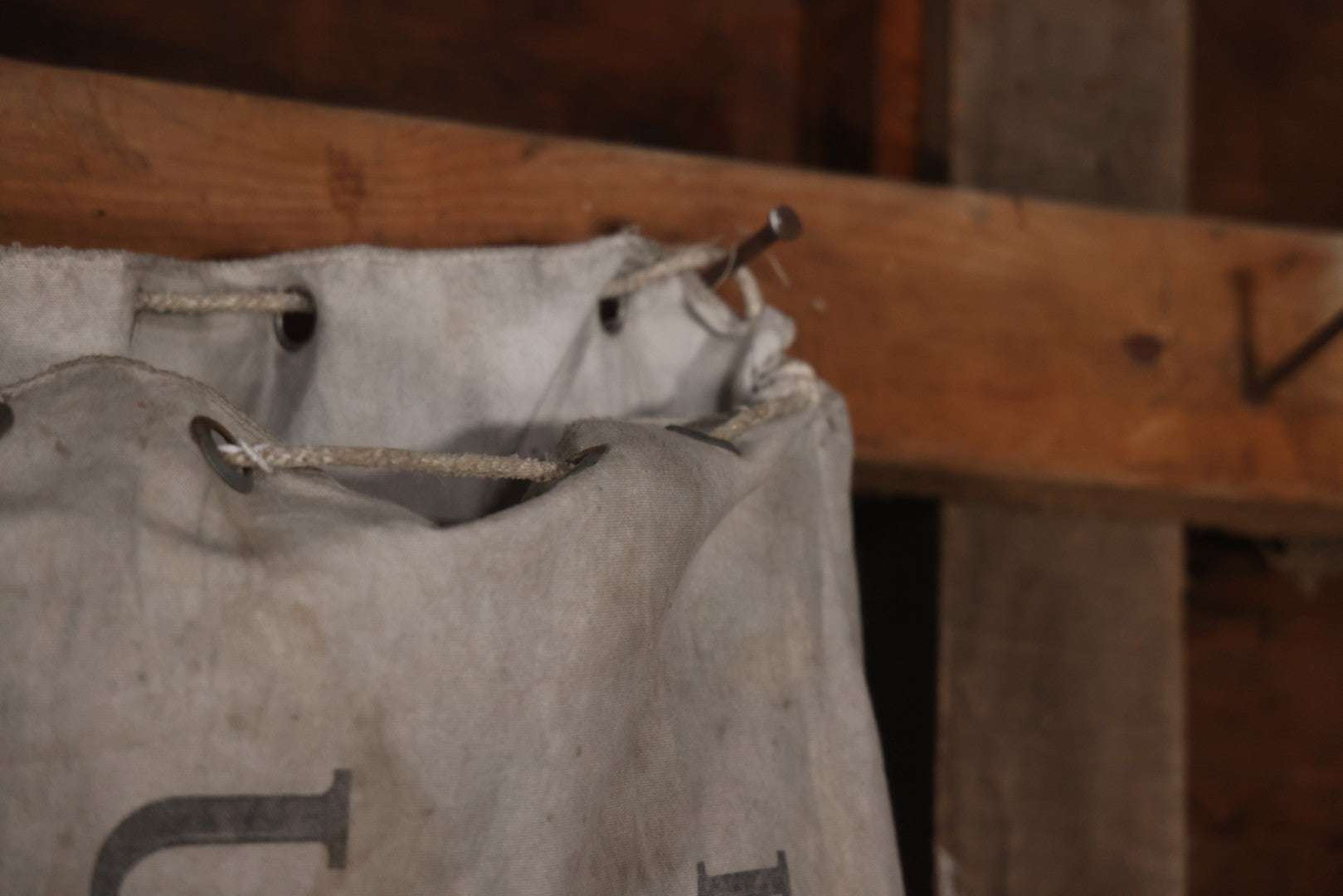 Vintage Mid-20th Century Heavy Canvas United States Domestic U.S. Mail Postal Service Sack Bag With Drawstring Closure