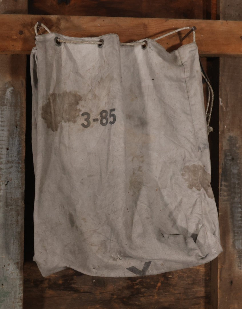 Vintage Mid-20th Century Heavy Canvas United States Domestic U.S. Mail Postal Service Sack Bag With Drawstring Closure