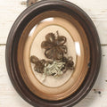 Lot 002 - Antique Hair Art Flower With Blue Ribbon In Original Bubble Glass Frame, Circa Mid 19th Century, 11-3/8" W x 13-5/8" H