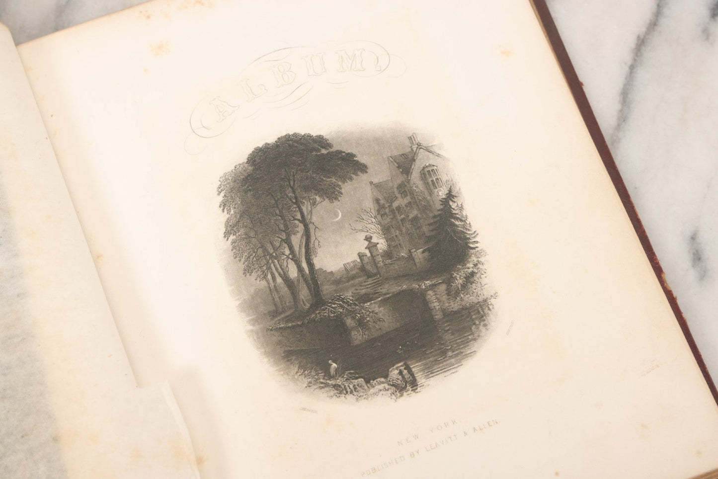 Lot 003 - Antique Victorian Autograph Album, "Pensez A Moi" ("Think Of Me"), Published By Leavitt & Allen, New York, Belonged Miss Frances "Frank" L. White, With Many Inscriptions And Poems, Several Full Page Engraved Plates, New Hampshire, 1862-1865
