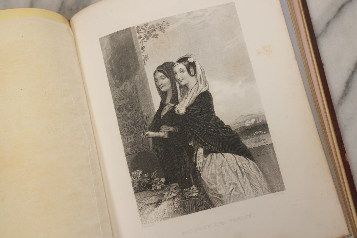 Lot 003 - Antique Victorian Autograph Album, "Pensez A Moi" ("Think Of Me"), Published By Leavitt & Allen, New York, Belonged Miss Frances "Frank" L. White, With Many Inscriptions And Poems, Several Full Page Engraved Plates, New Hampshire, 1862-1865