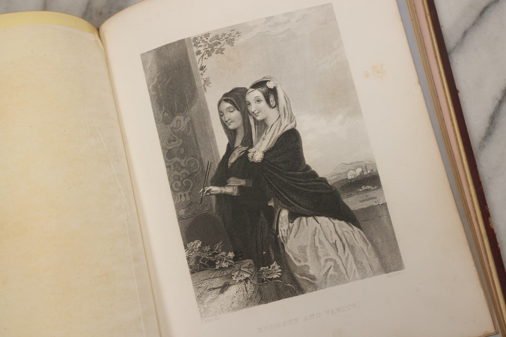 Lot 003 - Antique Victorian Autograph Album, "Pensez A Moi" ("Think Of Me"), Published By Leavitt & Allen, New York, Belonged Miss Frances "Frank" L. White, With Many Inscriptions And Poems, Several Full Page Engraved Plates, New Hampshire, 1862-1865