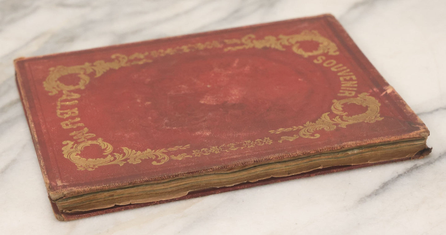 Lot 004 - Antique Victorian Autograph Souvenir Album, Published By J.C. Riker, New York, Presented To Sarah E. Wood By Her Friend D.A. Manter, With Many Inscriptions And Poems, Several Full Page Engraved Plates, New Hampshire, 1849-1885