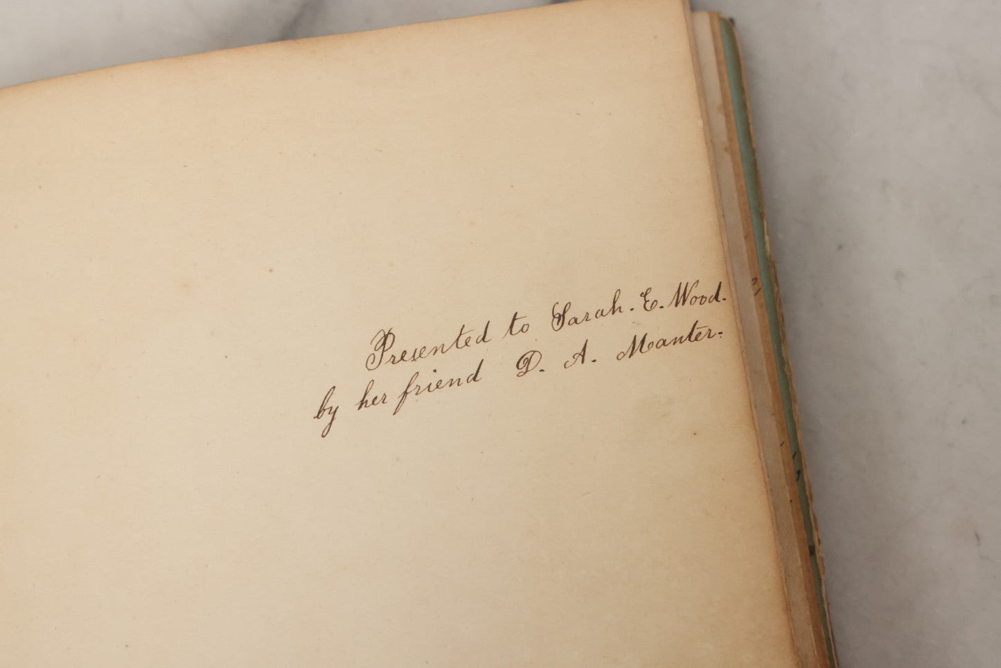 Lot 004 - Antique Victorian Autograph Souvenir Album, Published By J.C. Riker, New York, Presented To Sarah E. Wood By Her Friend D.A. Manter, With Many Inscriptions And Poems, Several Full Page Engraved Plates, New Hampshire, 1849-1885