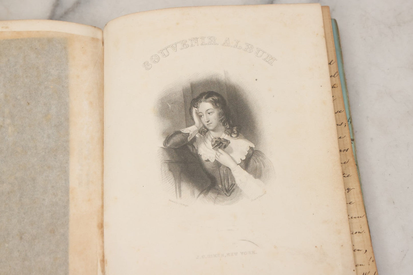 Lot 004 - Antique Victorian Autograph Souvenir Album, Published By J.C. Riker, New York, Presented To Sarah E. Wood By Her Friend D.A. Manter, With Many Inscriptions And Poems, Several Full Page Engraved Plates, New Hampshire, 1849-1885