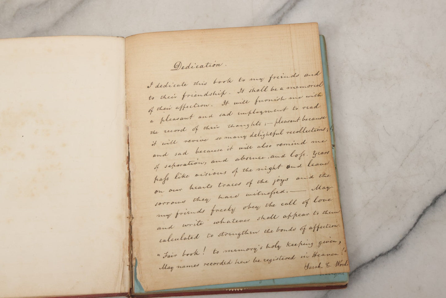 Lot 004 - Antique Victorian Autograph Souvenir Album, Published By J.C. Riker, New York, Presented To Sarah E. Wood By Her Friend D.A. Manter, With Many Inscriptions And Poems, Several Full Page Engraved Plates, New Hampshire, 1849-1885