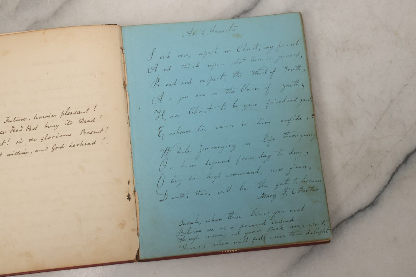 Lot 004 - Antique Victorian Autograph Souvenir Album, Published By J.C. Riker, New York, Presented To Sarah E. Wood By Her Friend D.A. Manter, With Many Inscriptions And Poems, Several Full Page Engraved Plates, New Hampshire, 1849-1885