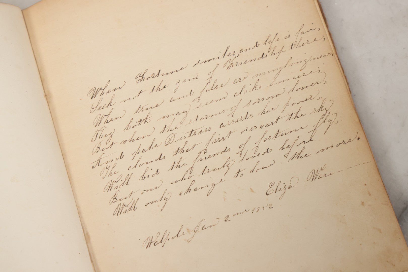 Lot 004 - Antique Victorian Autograph Souvenir Album, Published By J.C. Riker, New York, Presented To Sarah E. Wood By Her Friend D.A. Manter, With Many Inscriptions And Poems, Several Full Page Engraved Plates, New Hampshire, 1849-1885