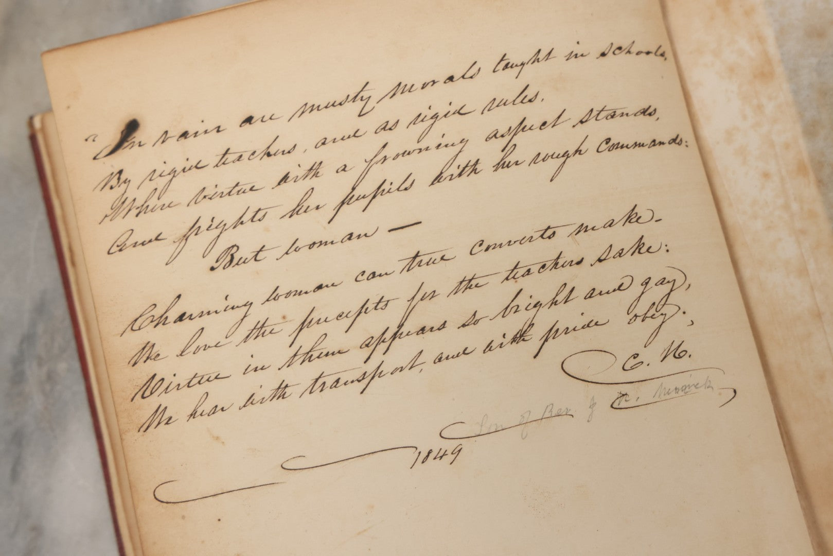 Lot 004 - Antique Victorian Autograph Souvenir Album, Published By J.C. Riker, New York, Presented To Sarah E. Wood By Her Friend D.A. Manter, With Many Inscriptions And Poems, Several Full Page Engraved Plates, New Hampshire, 1849-1885
