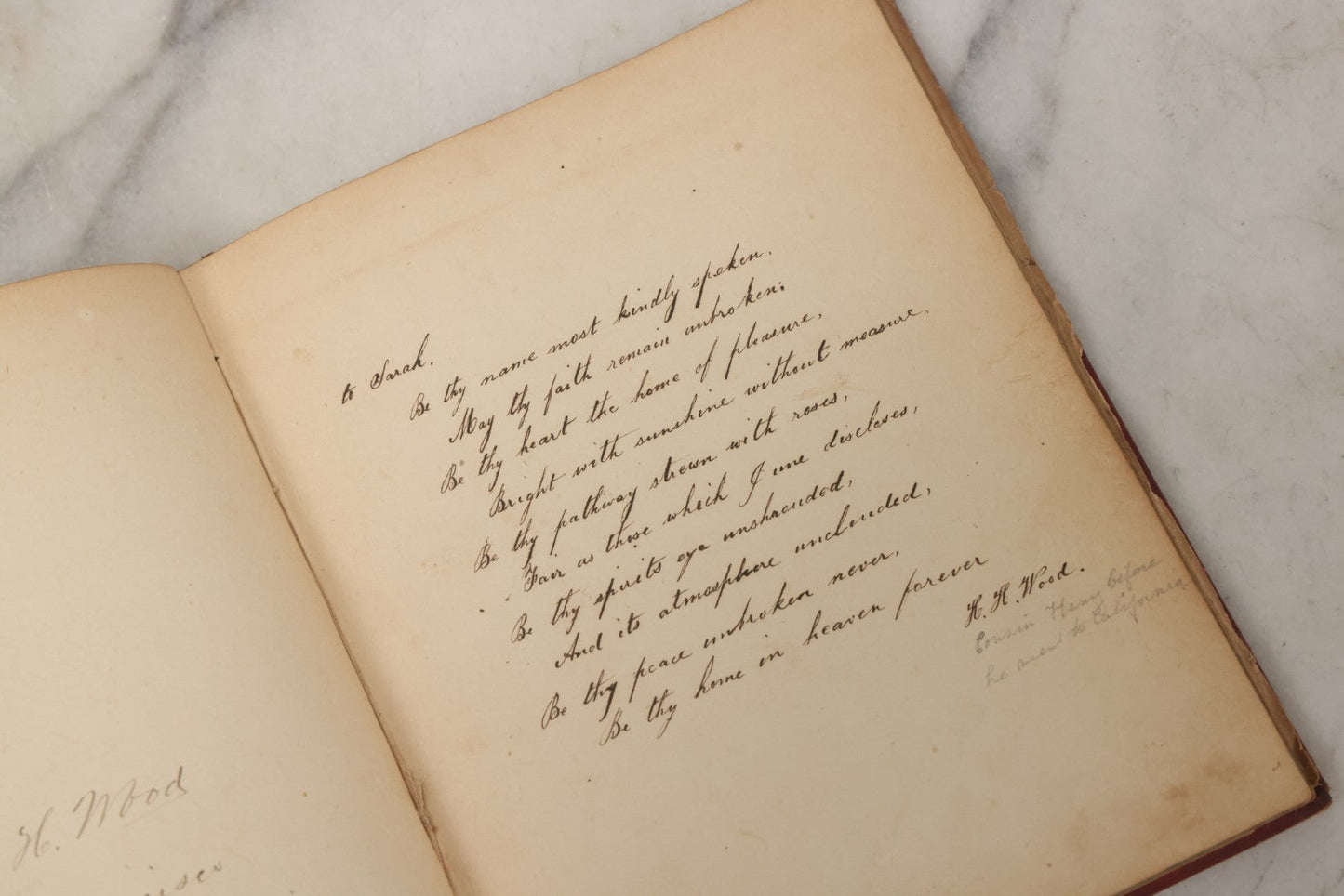 Lot 004 - Antique Victorian Autograph Souvenir Album, Published By J.C. Riker, New York, Presented To Sarah E. Wood By Her Friend D.A. Manter, With Many Inscriptions And Poems, Several Full Page Engraved Plates, New Hampshire, 1849-1885