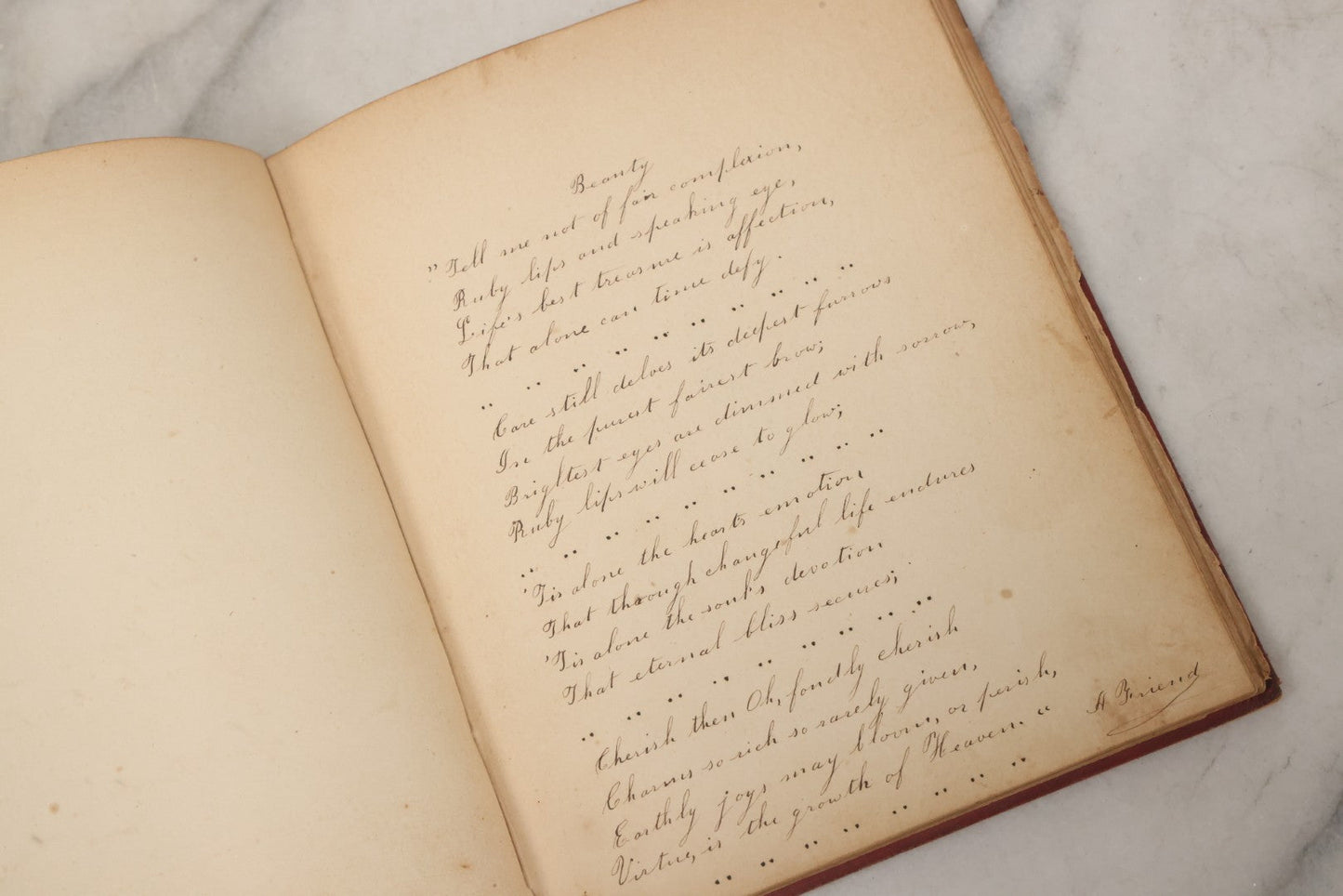 Lot 004 - Antique Victorian Autograph Souvenir Album, Published By J.C. Riker, New York, Presented To Sarah E. Wood By Her Friend D.A. Manter, With Many Inscriptions And Poems, Several Full Page Engraved Plates, New Hampshire, 1849-1885