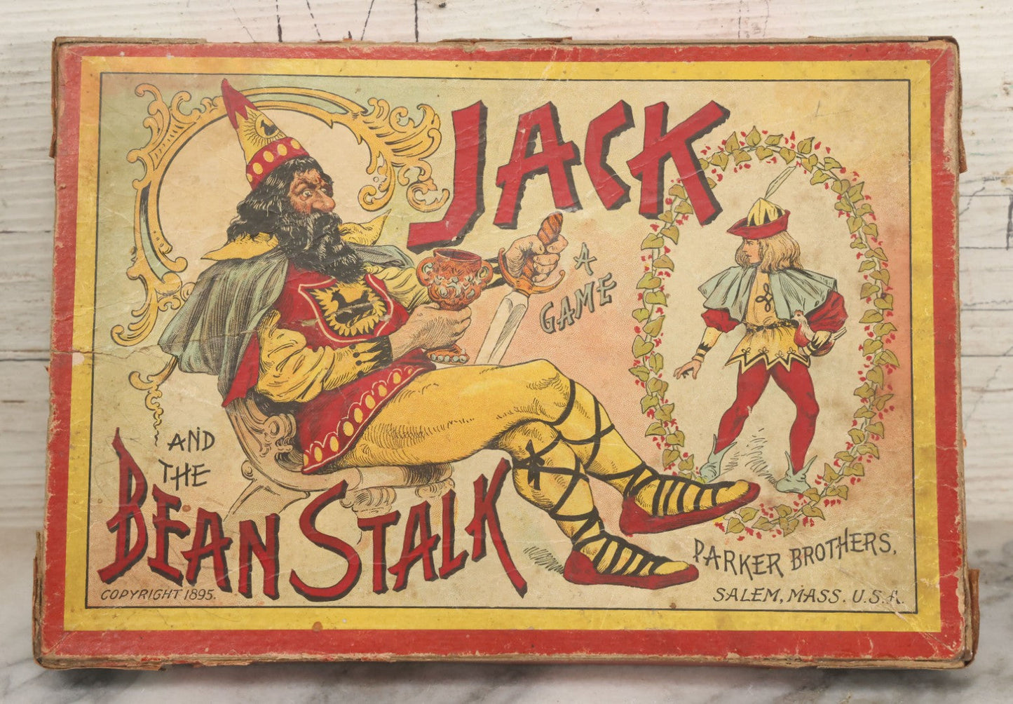 Lot 086 - Antique Jack And The Beanstalk Lithographed Children's Game, Parker Brothers, Salem, Massachusetts, 1895, With Two Spinners And Game Pieces, As Found