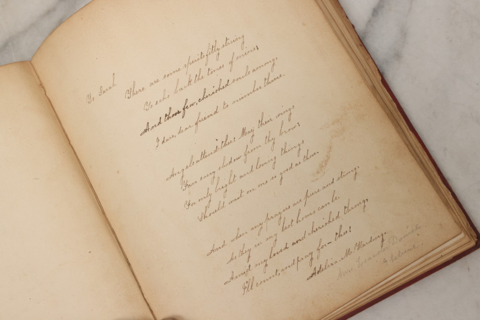 Lot 004 - Antique Victorian Autograph Souvenir Album, Published By J.C. Riker, New York, Presented To Sarah E. Wood By Her Friend D.A. Manter, With Many Inscriptions And Poems, Several Full Page Engraved Plates, New Hampshire, 1849-1885
