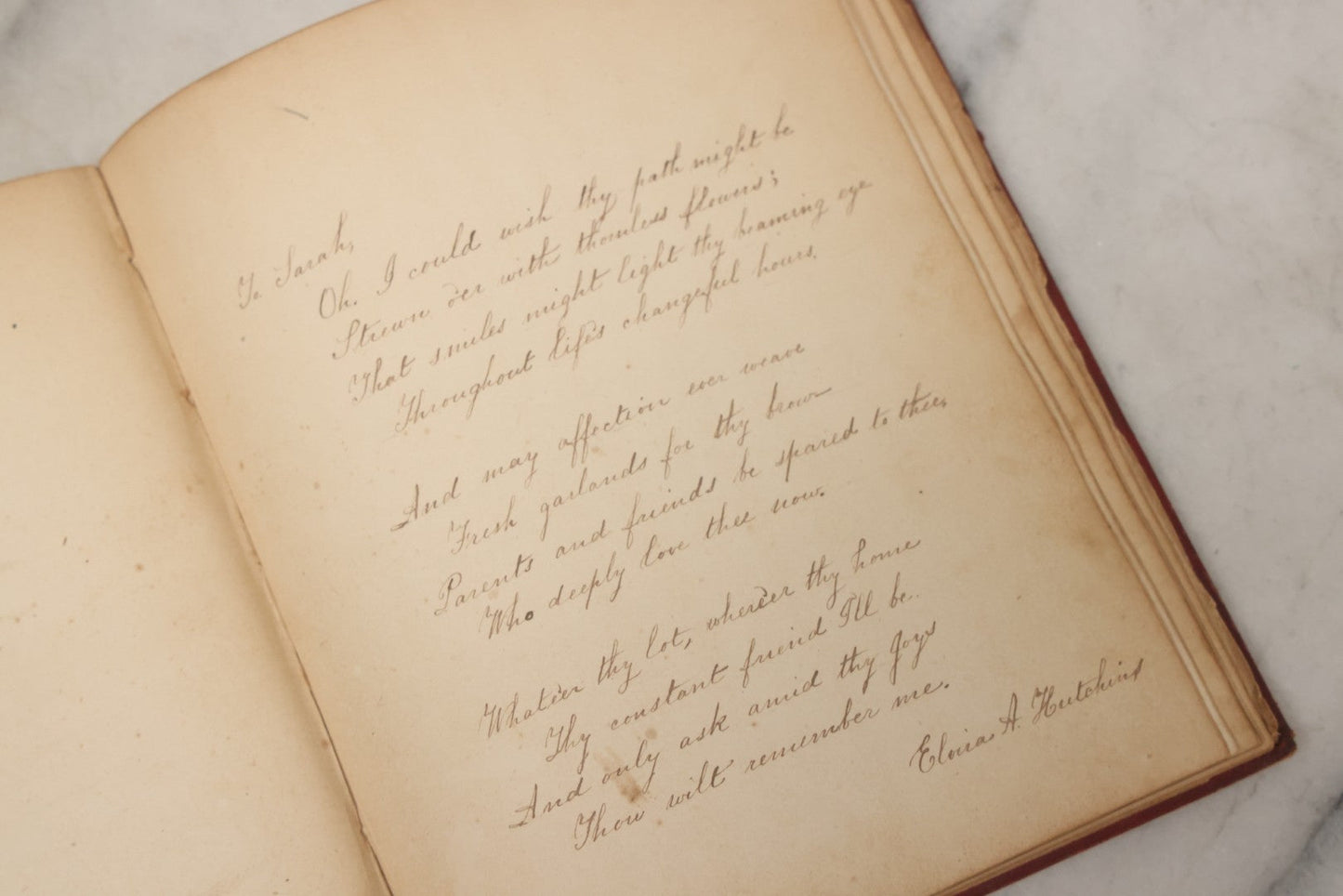 Lot 004 - Antique Victorian Autograph Souvenir Album, Published By J.C. Riker, New York, Presented To Sarah E. Wood By Her Friend D.A. Manter, With Many Inscriptions And Poems, Several Full Page Engraved Plates, New Hampshire, 1849-1885