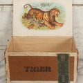 Lot 093 - Antique Wooden Cigar Box With Lithographed Label For Tiger Brand Cigars, With Tiger Graphics On External And Internal Labels, Sackett & Wilhelms Lithograph Company, New York