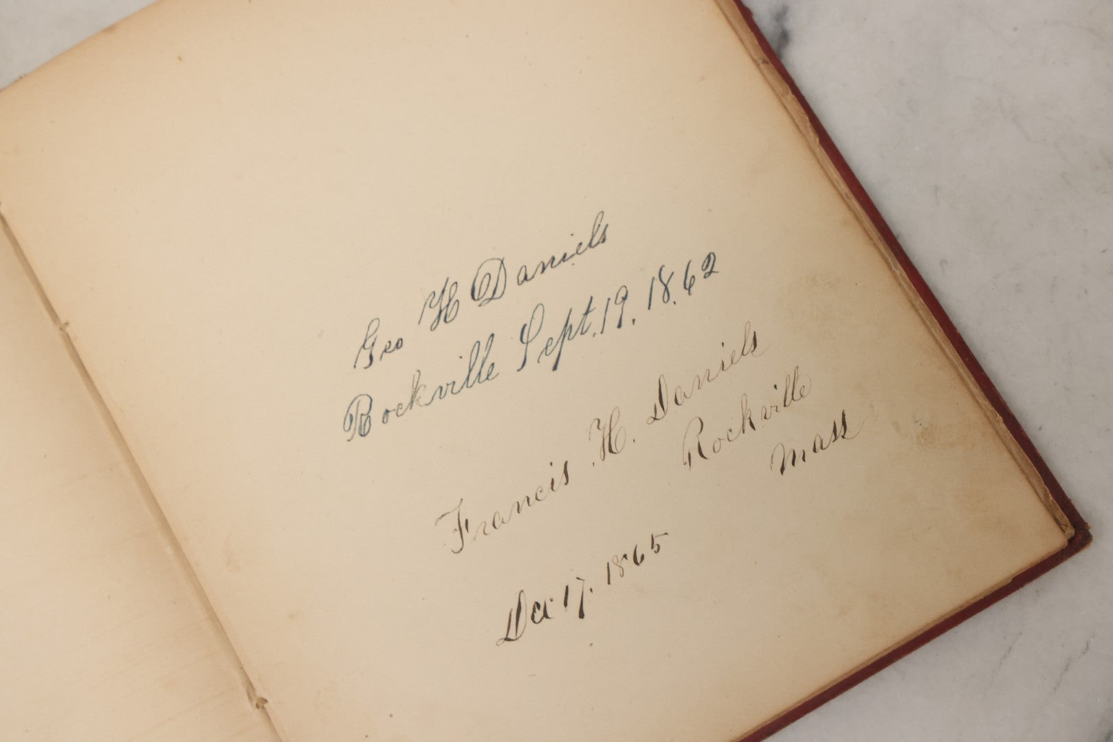 Lot 004 - Antique Victorian Autograph Souvenir Album, Published By J.C. Riker, New York, Presented To Sarah E. Wood By Her Friend D.A. Manter, With Many Inscriptions And Poems, Several Full Page Engraved Plates, New Hampshire, 1849-1885