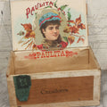 Lot 096 - Antique Wooden Cigar Box With Lithographed Label For Paulita Habana Cigars, With Woman In Blue Hat Graphics On External And Internal Labels