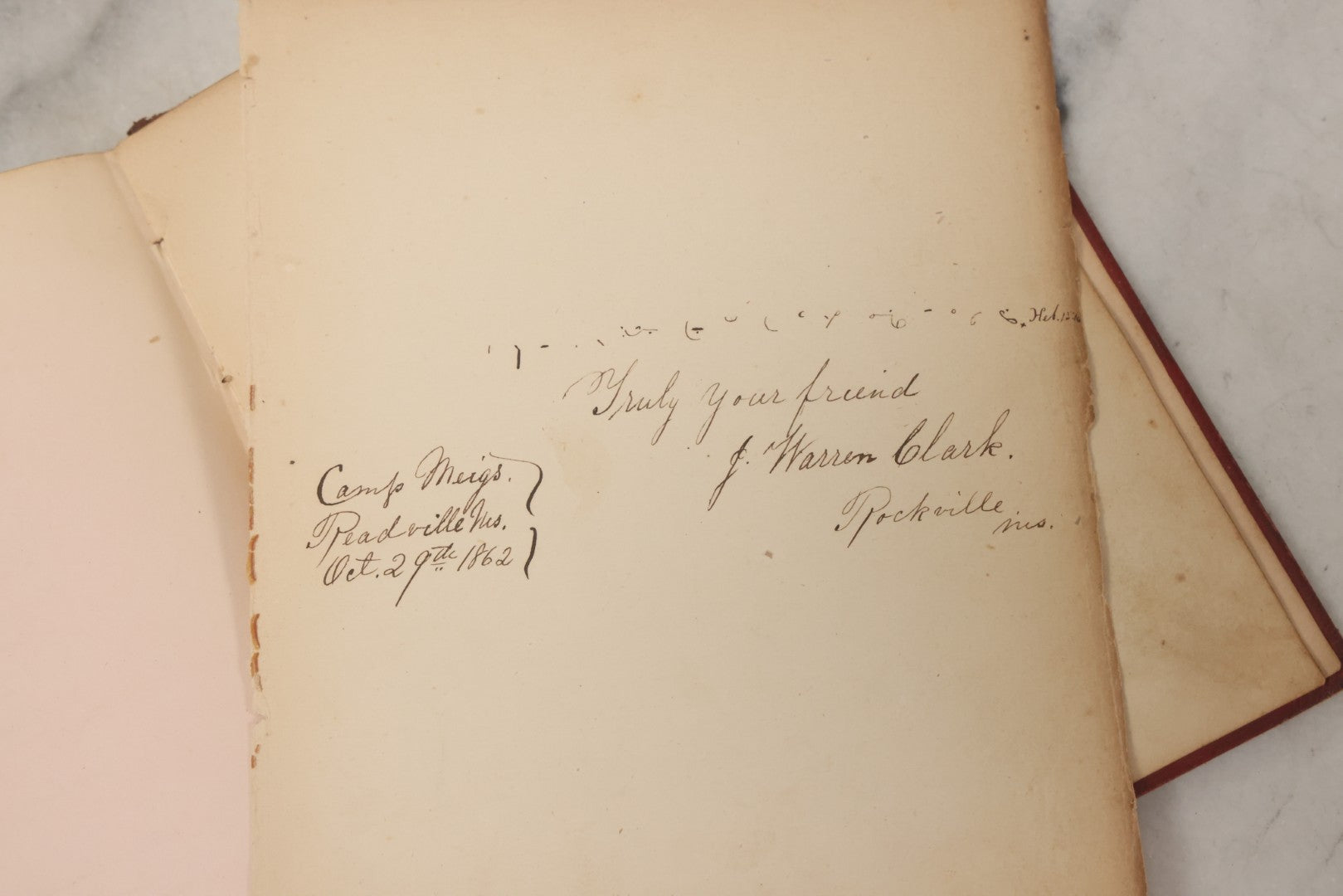 Lot 004 - Antique Victorian Autograph Souvenir Album, Published By J.C. Riker, New York, Presented To Sarah E. Wood By Her Friend D.A. Manter, With Many Inscriptions And Poems, Several Full Page Engraved Plates, New Hampshire, 1849-1885