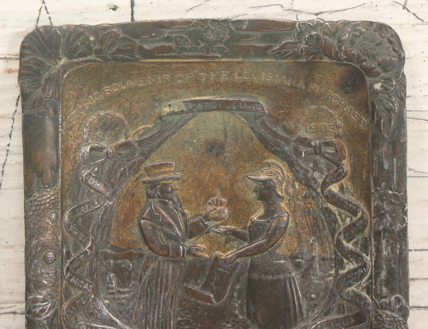 Lot 103 - Antique Pot Metal Trinket Dish Historic Souvenir Commemorating The Louisiana Purchase Centennial, 1803-1903, With Uncle Sam, Eagle, And Other Patriotic Symbols, Copyrighted By I.G.K.