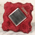 Lot 104 - Antique Beveled Dresser Mirror With Red Velvet Surround And Thermometer, Pressboard Backing, And Wire Kick Stand