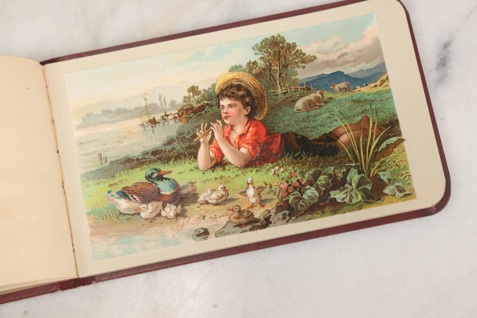 Lot 106 - Empty Antique Victorian Autograph Album, "The Hendschel Album" Published By The Major Knapp & Co., New York, With Little Girl On Cover, Gold Flowers, Seven Full Page Chromolithograph Plate Inserts