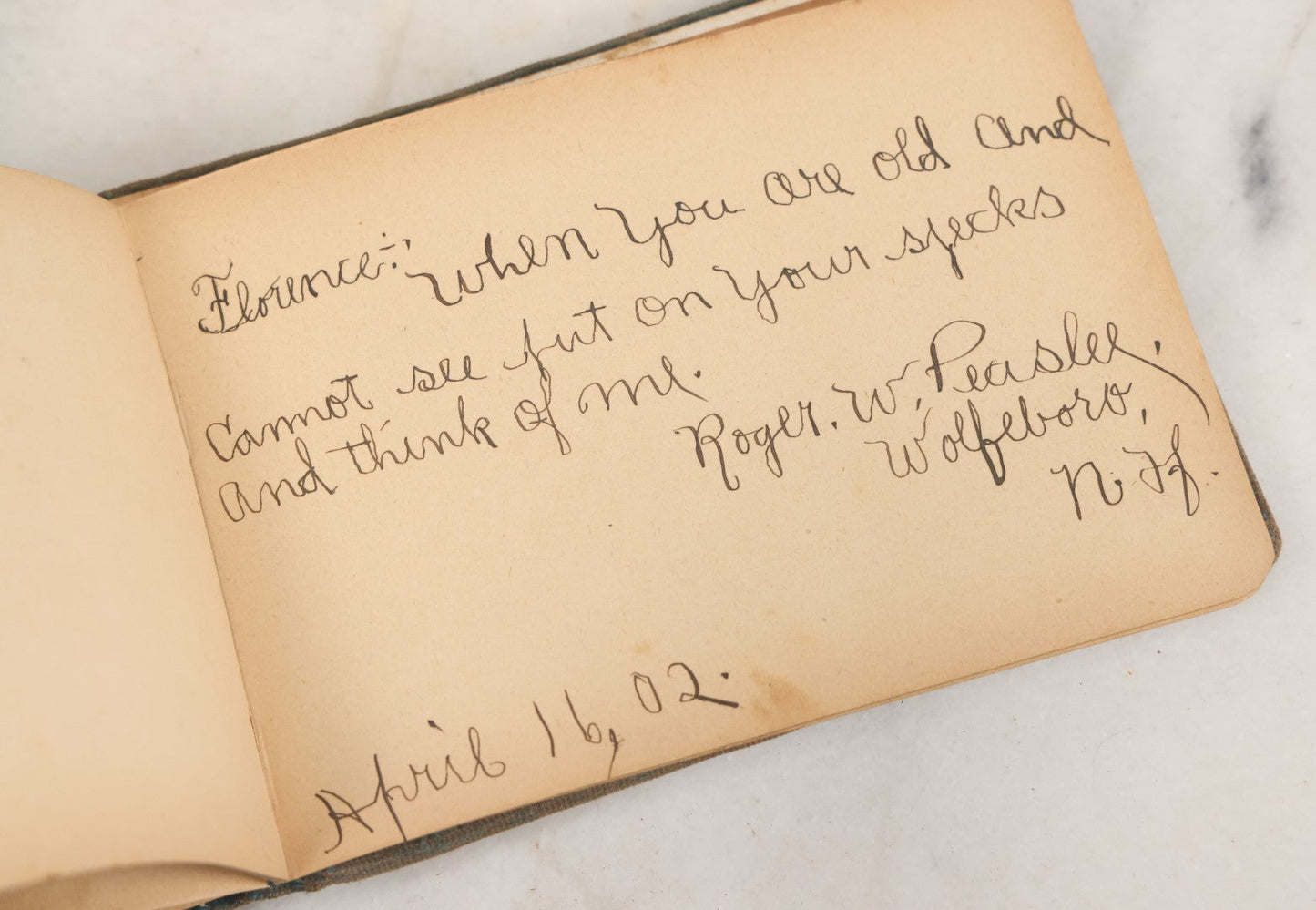 Lot 107 - Antique Late Victorian Autograph Album, Belonged To Florence, With Many Notes And Poems, Mother And Daughter With Mandolins On Cover, Wolfeboro, New Hampshire, 1901-1902