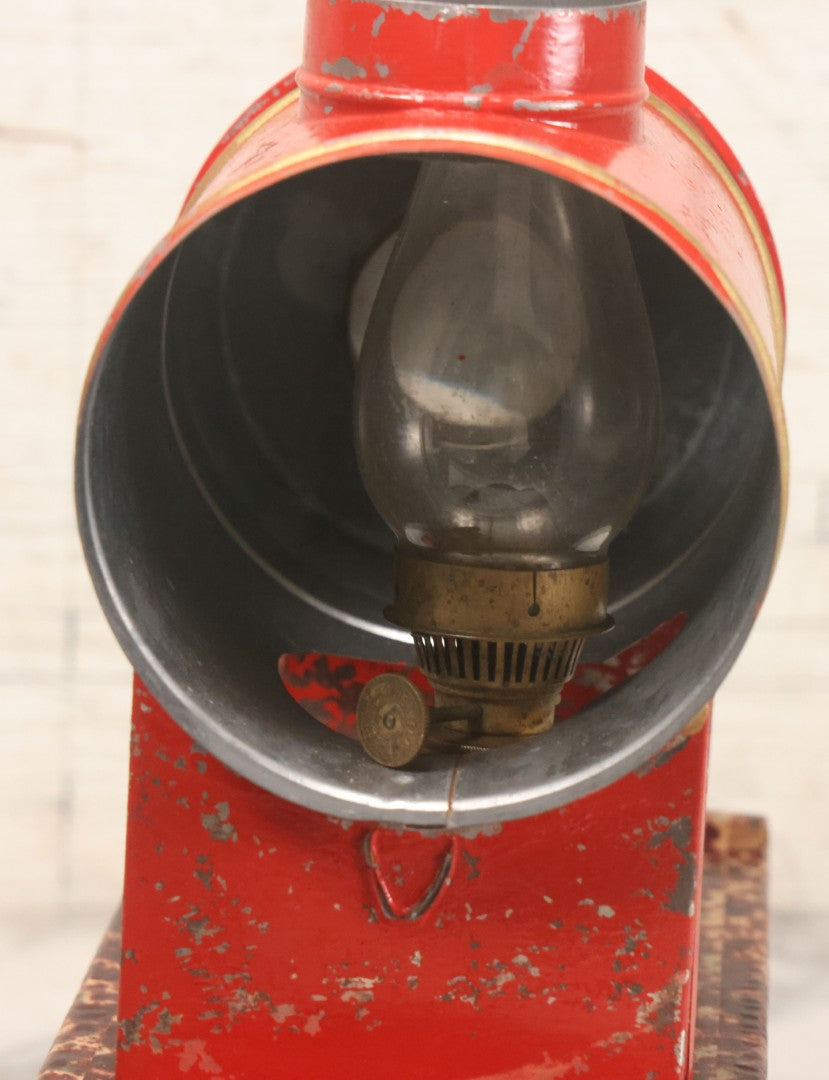 Lot 005 - Antique Magic Lantern Projector In Original Box With Eleven Slides, On Base With Storage Compartment, Original Paper Label Instructions, By Ernst Plank Company, Nuremberg, Germany, Note Missing Metal Chimney