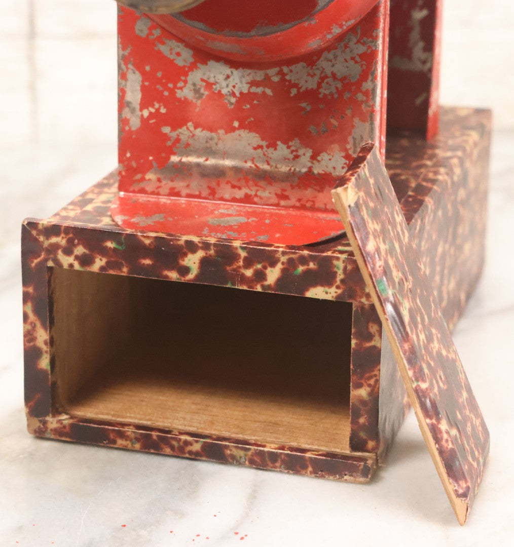 Lot 005 - Antique Magic Lantern Projector In Original Box With Eleven Slides, On Base With Storage Compartment, Original Paper Label Instructions, By Ernst Plank Company, Nuremberg, Germany, Note Missing Metal Chimney