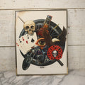 Lot 130 - Vintage David Mann Illustrated Easy Riders Novelty Poster With Motorcycle, Four Aces, Skull, Eagle, And Jack Daniels, Framed Carnival Prize, 16-1/4" x 20-1/4"