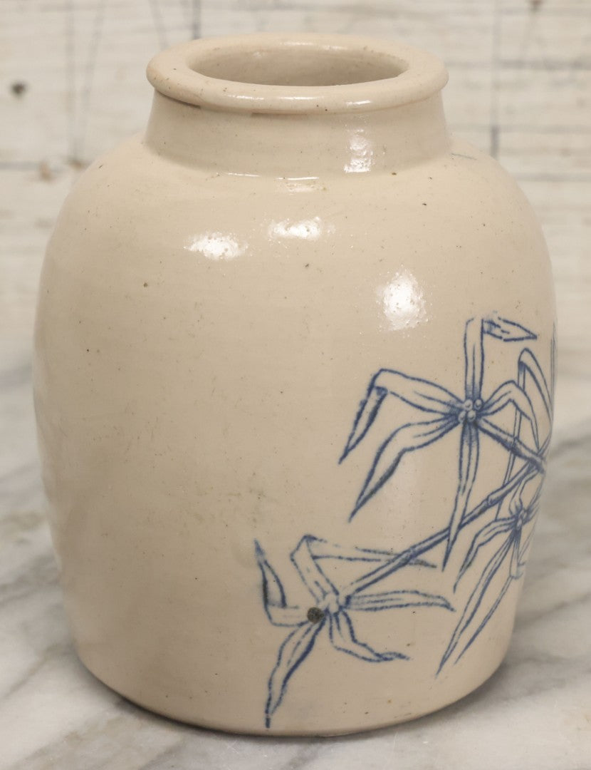 Lot 010 - Antique Stoneware Ginger Jar With Blue Decoration, Tiger Head And Bamboo Motif