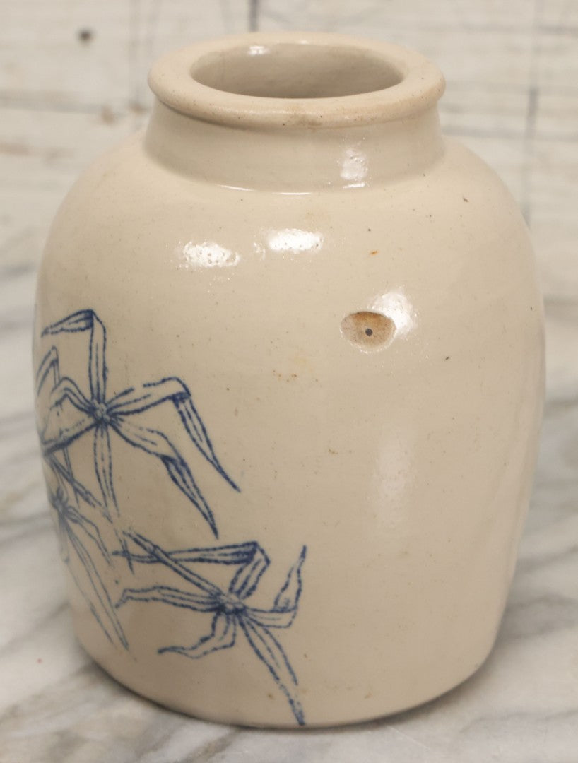Lot 010 - Antique Stoneware Ginger Jar With Blue Decoration, Tiger Head And Bamboo Motif