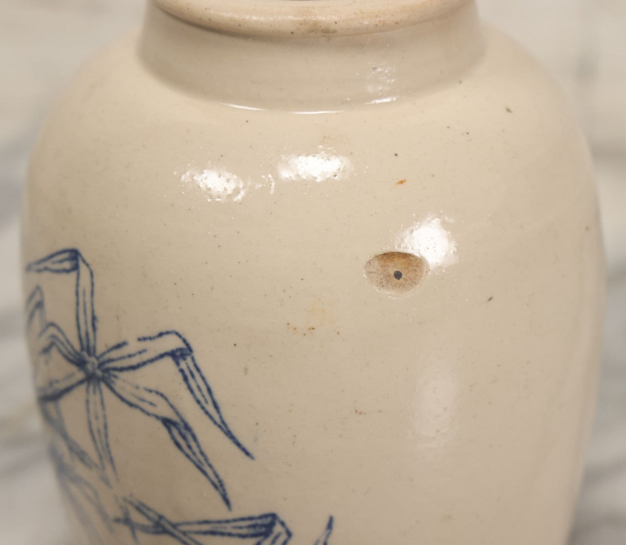 Lot 010 - Antique Stoneware Ginger Jar With Blue Decoration, Tiger Head And Bamboo Motif