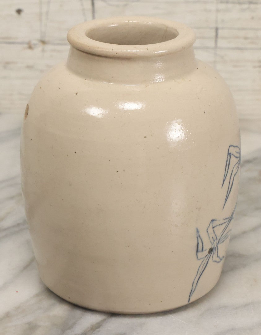 Lot 010 - Antique Stoneware Ginger Jar With Blue Decoration, Tiger Head And Bamboo Motif