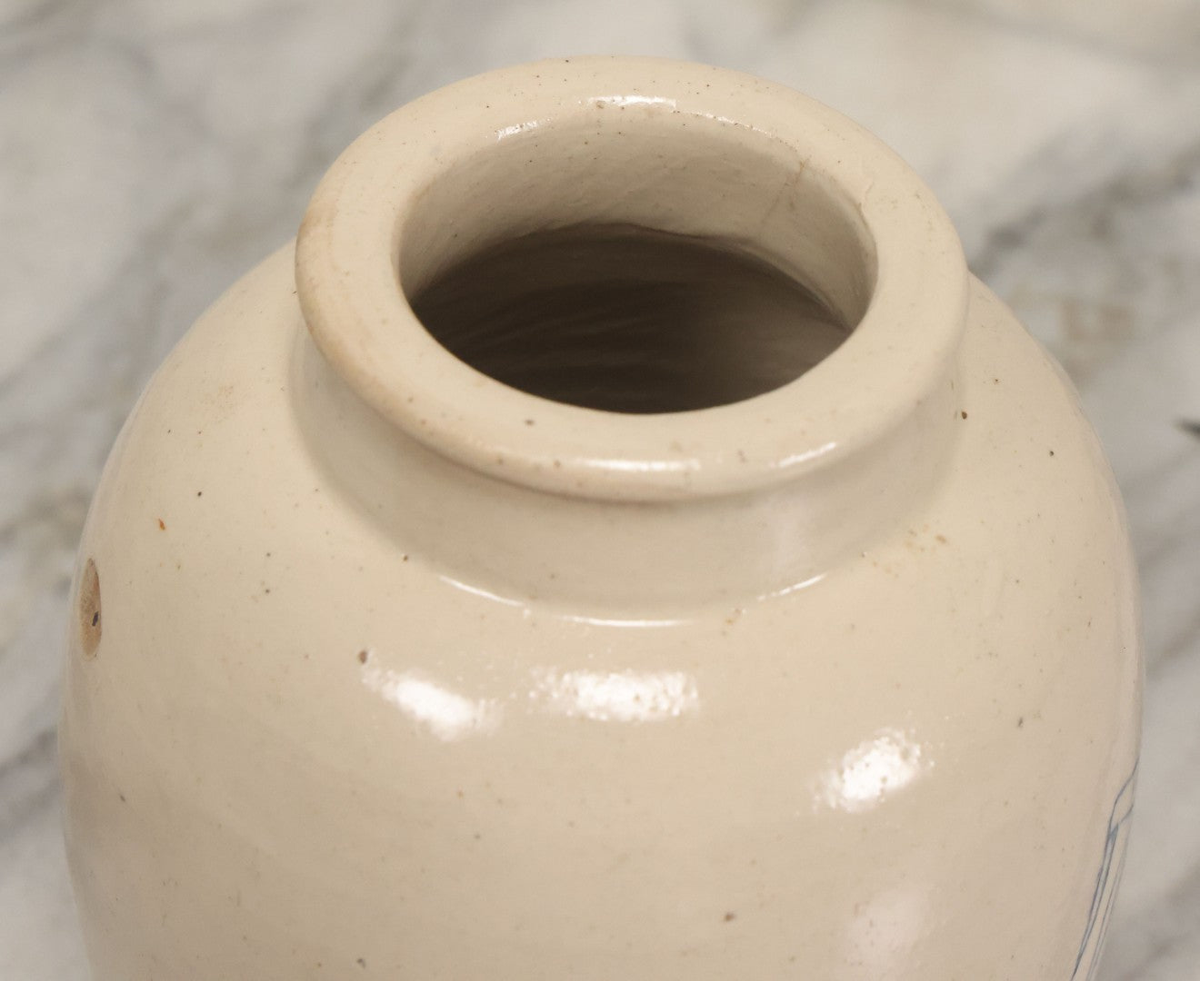 Lot 010 - Antique Stoneware Ginger Jar With Blue Decoration, Tiger Head And Bamboo Motif