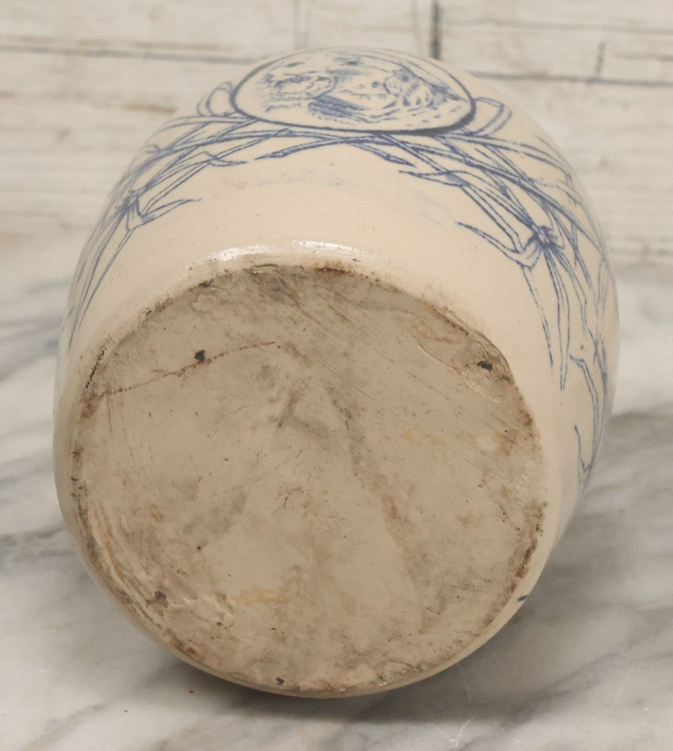 Lot 010 - Antique Stoneware Ginger Jar With Blue Decoration, Tiger Head And Bamboo Motif
