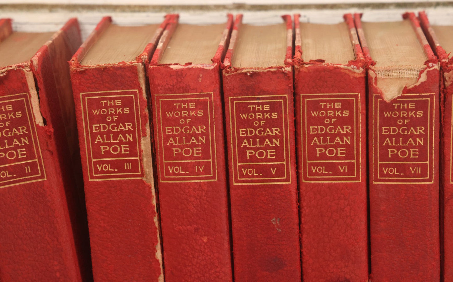 Lot 011 - Antique Ten Volume Book Set, The Complete Works Of Edgar Allan Poe, Illustrated, Copyright 1908, By The Werner Company, Akron, Ohio, Library Edition