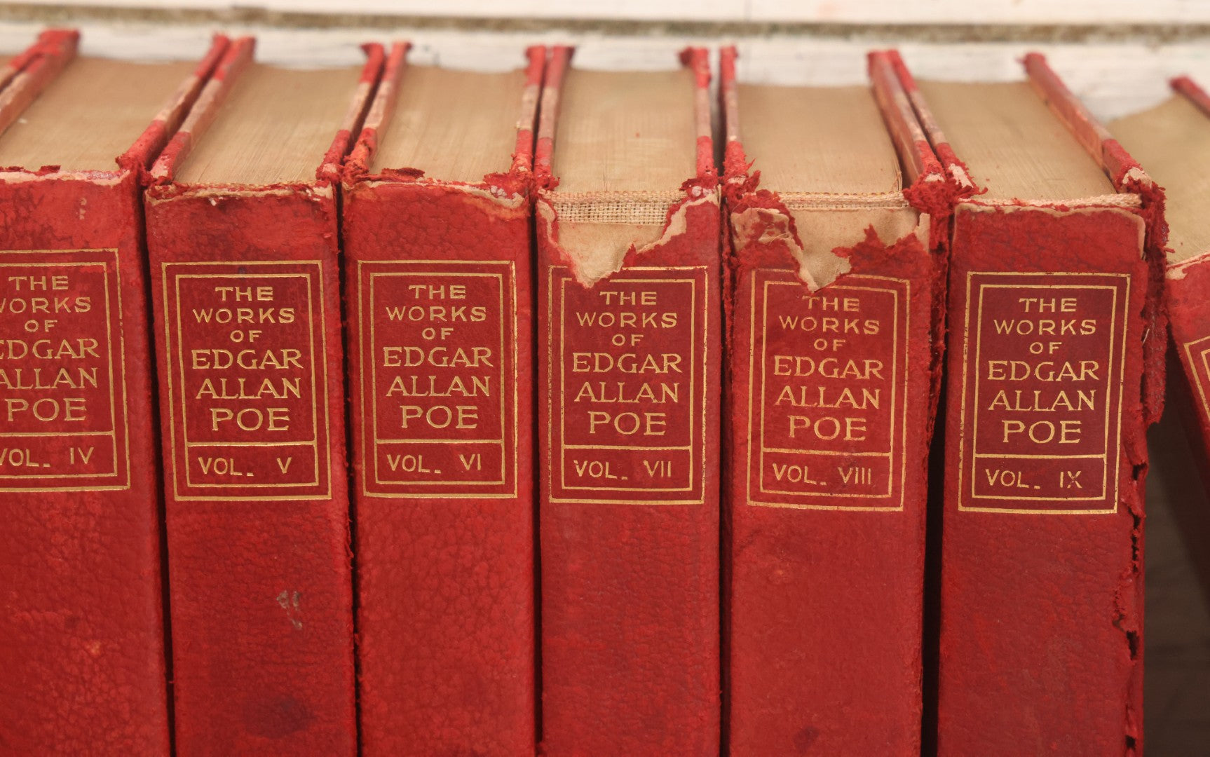 Lot 011 - Antique Ten Volume Book Set, The Complete Works Of Edgar Allan Poe, Illustrated, Copyright 1908, By The Werner Company, Akron, Ohio, Library Edition