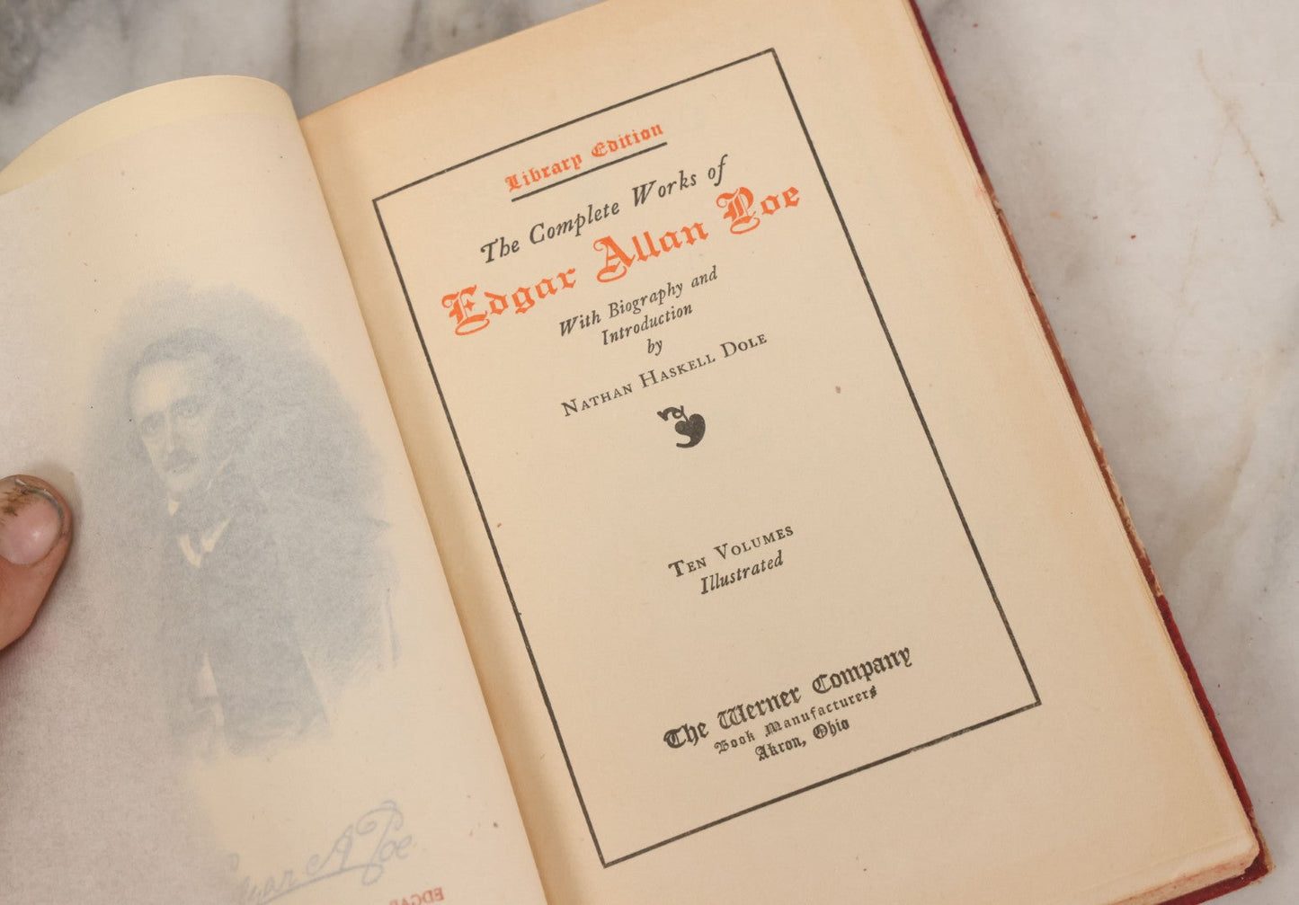 Lot 011 - Antique Ten Volume Book Set, The Complete Works Of Edgar Allan Poe, Illustrated, Copyright 1908, By The Werner Company, Akron, Ohio, Library Edition