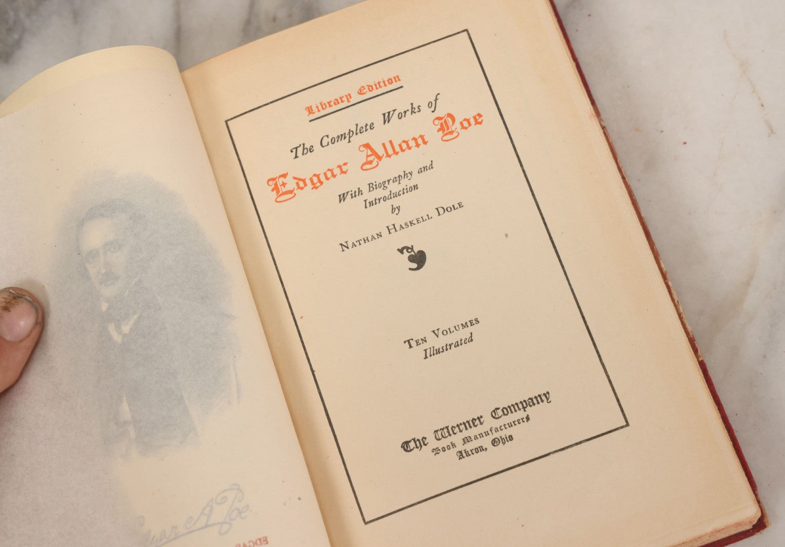 Lot 011 - Antique Ten Volume Book Set, The Complete Works Of Edgar Allan Poe, Illustrated, Copyright 1908, By The Werner Company, Akron, Ohio, Library Edition