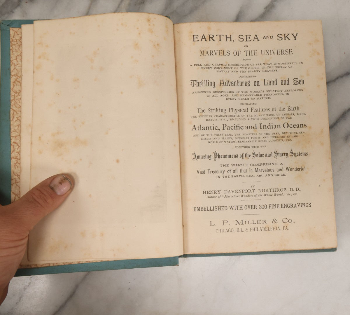 Lot 012 - "Earth, Sea, And Sky; Or The Marvels Of The Universe" Antique Natural History Book By Henry Davenport Northrop, With Over 300 Fine Engravings, L.P. Miller & Co., Publishers, Chicago & Philadelphia, 1887